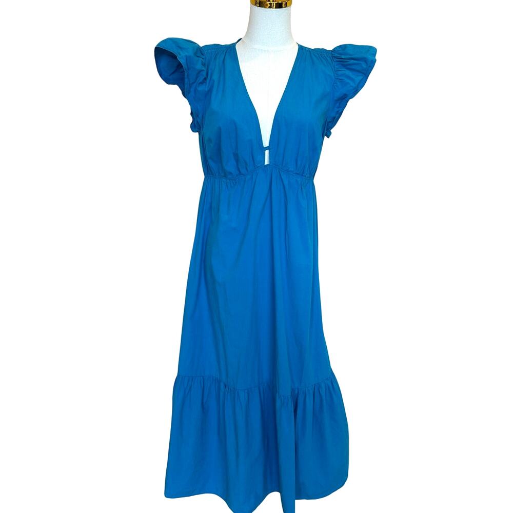 Rails Cerulean Blue Midi Dress SMALL Cottage Tiered Ruffle Cotton Designer $248 - Picture 6 of 11